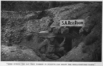 &ldquo;Here during the day they worked in dugouts far below the shell-tortured earth&rdquo;